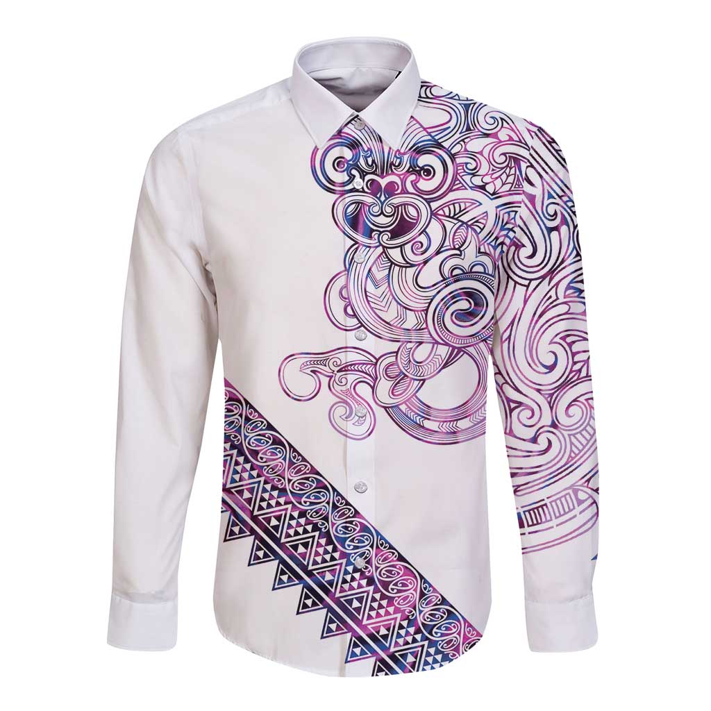 Mawhero Paua shell Kowhaiwhai Taniko Personalised Long Sleeve Button Shirt Taniwha Maori Tribal Style