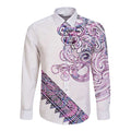 Mawhero Paua shell Kowhaiwhai Taniko Personalised Long Sleeve Button Shirt Taniwha Maori Tribal Style
