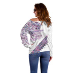 Mawhero Paua shell Kowhaiwhai Taniko Personalised Off Shoulder Sweater Taniwha Maori Tribal Style