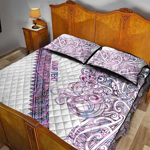 Mawhero Paua shell Kowhaiwhai Taniko Personalised Quilt Bed Set Taniwha Maori Tribal Style