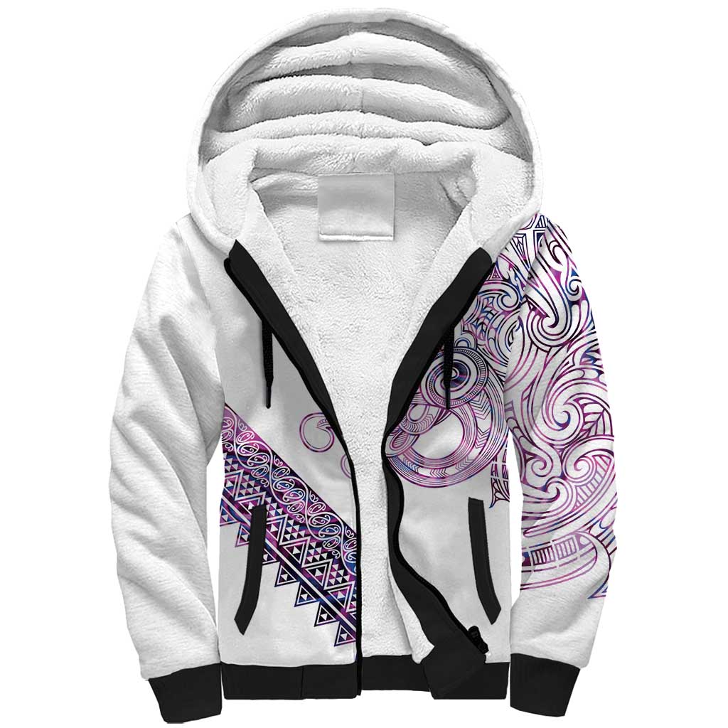 Mawhero Paua shell Kowhaiwhai Taniko Personalised Sherpa Hoodie Taniwha Maori Tribal Style