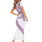 Mawhero Paua shell Kowhaiwhai Taniko Personalised Short Sleeve Bodycon Dress Taniwha Maori Tribal Style