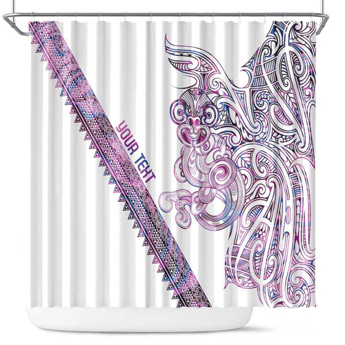 Mawhero Paua shell Kowhaiwhai Taniko Personalised Shower Curtain Taniwha Maori Tribal Style