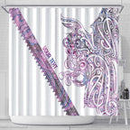 Mawhero Paua shell Kowhaiwhai Taniko Personalised Shower Curtain Taniwha Maori Tribal Style