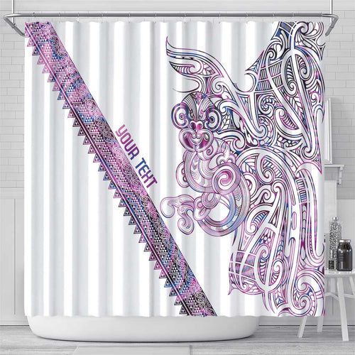 Mawhero Paua shell Kowhaiwhai Taniko Personalised Shower Curtain Taniwha Maori Tribal Style