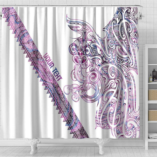 Mawhero Paua shell Kowhaiwhai Taniko Personalised Shower Curtain Taniwha Maori Tribal Style