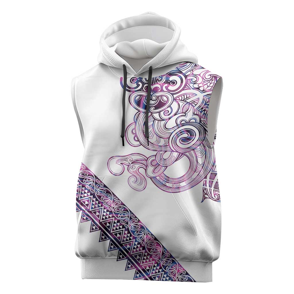Mawhero Paua shell Kowhaiwhai Taniko Personalised Sleeveless Hoodie Taniwha Maori Tribal Style