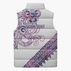 Mawhero Paua shell Kowhaiwhai Taniko Personalised Sleeveless Puffer Jacket Taniwha Maori Tribal Style