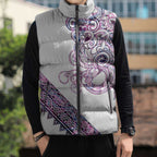 Mawhero Paua shell Kowhaiwhai Taniko Personalised Sleeveless Puffer Jacket Taniwha Maori Tribal Style