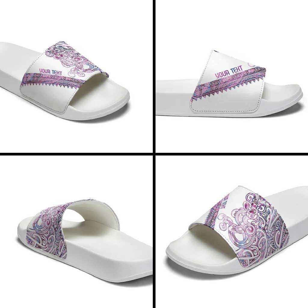 Mawhero Paua shell Kowhaiwhai Taniko Personalised Slide Sandals Taniwha Maori Tribal Style