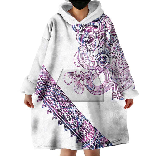 Mawhero Paua shell Kowhaiwhai Taniko Personalised Wearable Blanket Hoodie Taniwha Maori Tribal Style