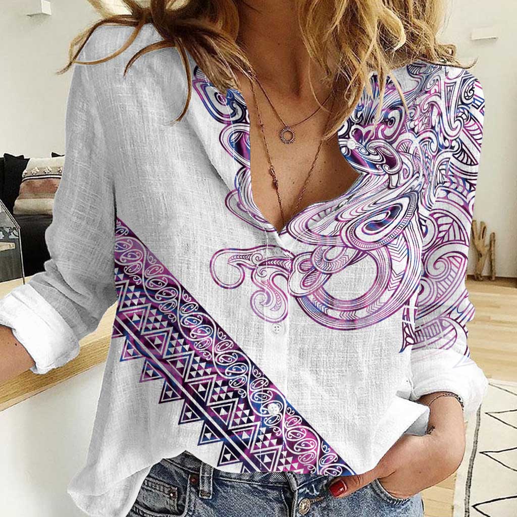 Mawhero Paua shell Kowhaiwhai Taniko Personalised Women Casual Shirt Taniwha Maori Tribal Style