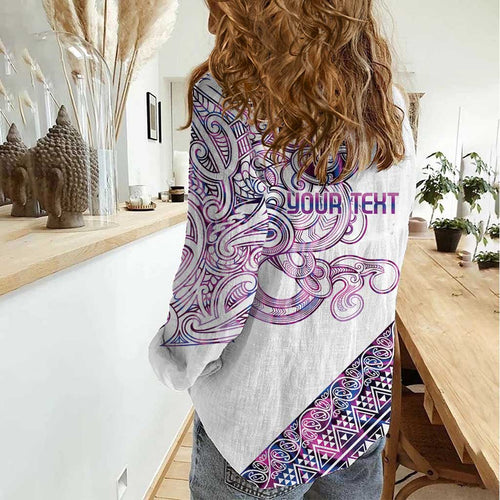 Mawhero Paua shell Kowhaiwhai Taniko Personalised Women Casual Shirt Taniwha Maori Tribal Style