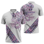 Mawhero Paua shell Kowhaiwhai Taniko Personalised Zipper Polo Shirt Taniwha Maori Tribal Style