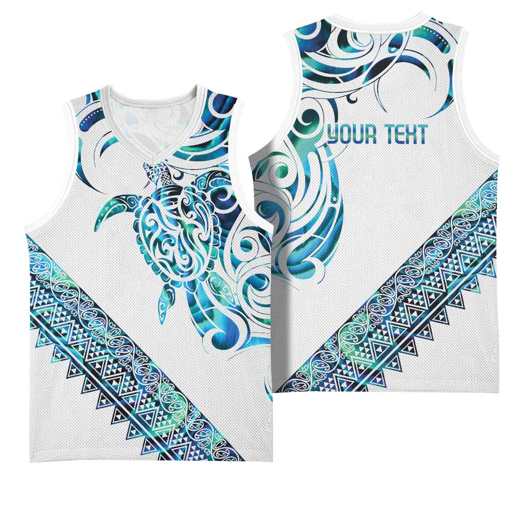 Kahui Whetu Paua shell Kowhaiwhai Taniko Personalised Basketball Jersey Turtle Tattoo Maori Tribal Style