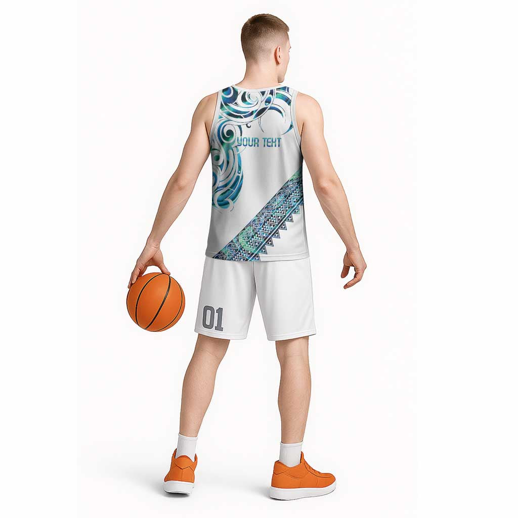 Kahui Whetu Paua shell Kowhaiwhai Taniko Personalised Basketball Jersey Turtle Tattoo Maori Tribal Style