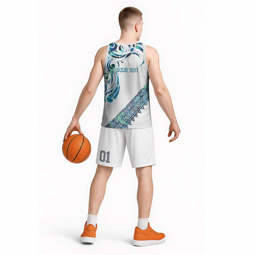 Kahui Whetu Paua shell Kowhaiwhai Taniko Personalised Basketball Jersey Turtle Tattoo Maori Tribal Style