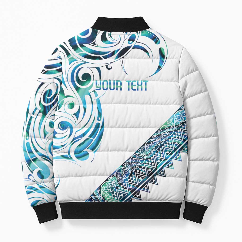 Kahui Whetu Paua shell Kowhaiwhai Taniko Personalised Bomber Puffer Jacket Turtle Tattoo Maori Tribal Style