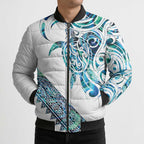 Kahui Whetu Paua shell Kowhaiwhai Taniko Personalised Bomber Puffer Jacket Turtle Tattoo Maori Tribal Style