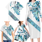 Kahui Whetu Paua shell Kowhaiwhai Taniko Personalised Family Matching Long Sleeve Bodycon Dress and Hawaiian Shirt Turtle Tattoo Maori Tribal Style