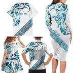 Kahui Whetu Paua shell Kowhaiwhai Taniko Personalised Family Matching Long Sleeve Bodycon Dress and Hawaiian Shirt Turtle Tattoo Maori Tribal Style
