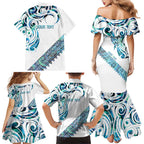 Kahui Whetu Paua shell Kowhaiwhai Taniko Personalised Family Matching Mermaid Dress and Hawaiian Shirt Turtle Tattoo Maori Tribal Style