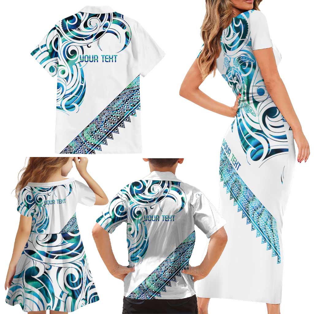 Kahui Whetu Paua shell Kowhaiwhai Taniko Personalised Family Matching Short Sleeve Bodycon Dress and Hawaiian Shirt Turtle Tattoo Maori Tribal Style