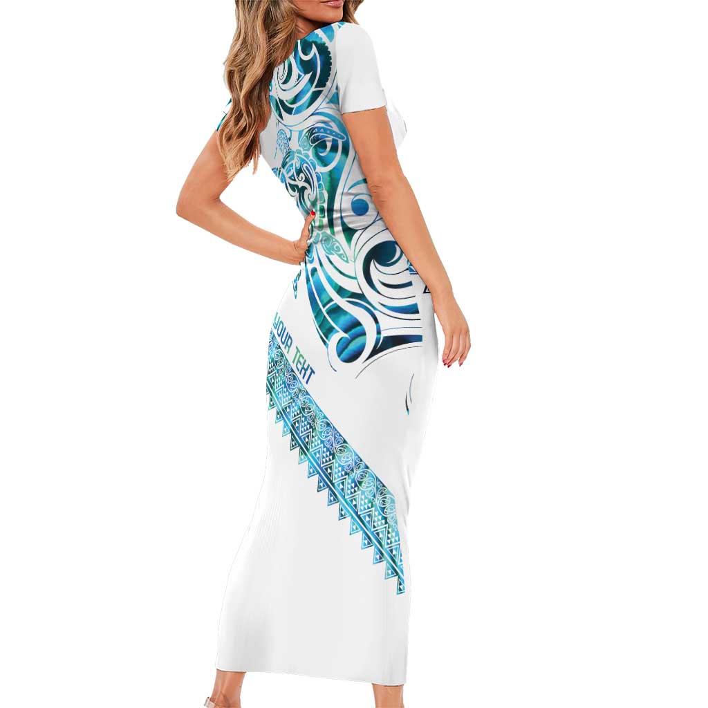 Kahui Whetu Paua shell Kowhaiwhai Taniko Personalised Family Matching Short Sleeve Bodycon Dress and Hawaiian Shirt Turtle Tattoo Maori Tribal Style