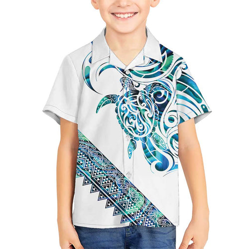 Kahui Whetu Paua shell Kowhaiwhai Taniko Personalised Family Matching Short Sleeve Bodycon Dress and Hawaiian Shirt Turtle Tattoo Maori Tribal Style