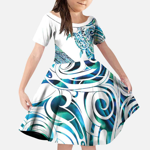 Kahui Whetu Paua shell Kowhaiwhai Taniko Personalised Family Matching Summer Maxi Dress and Hawaiian Shirt Turtle Tattoo Maori Tribal Style