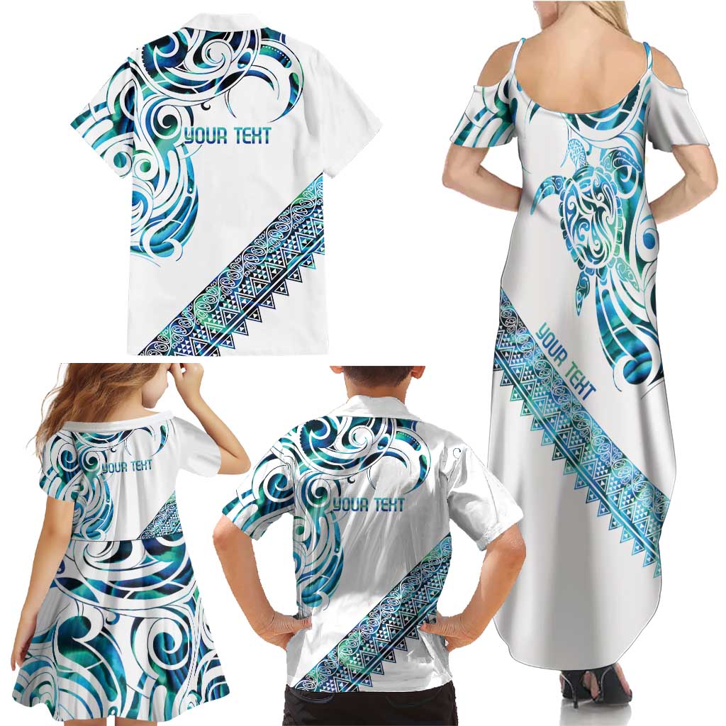 Kahui Whetu Paua shell Kowhaiwhai Taniko Personalised Family Matching Summer Maxi Dress and Hawaiian Shirt Turtle Tattoo Maori Tribal Style