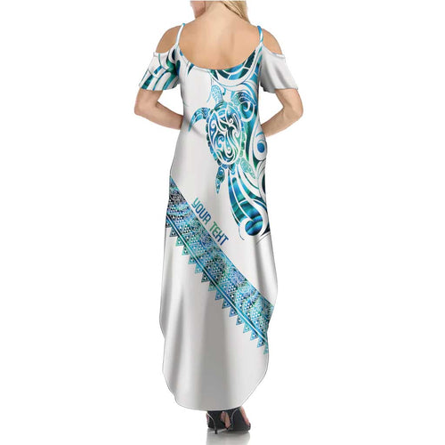 Kahui Whetu Paua shell Kowhaiwhai Taniko Personalised Family Matching Summer Maxi Dress and Hawaiian Shirt Turtle Tattoo Maori Tribal Style