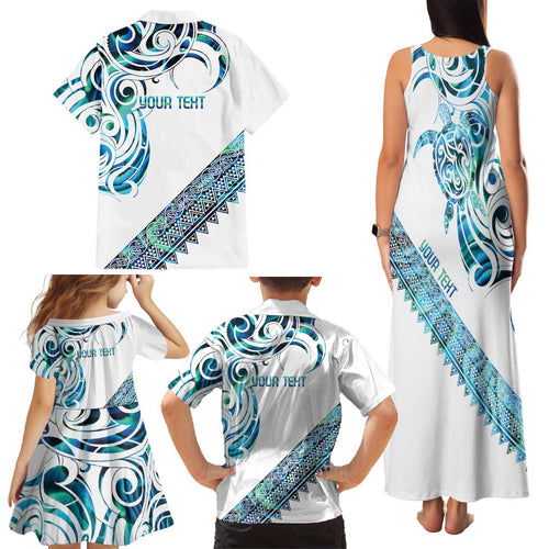 Kahui Whetu Paua shell Kowhaiwhai Taniko Personalised Family Matching Tank Maxi Dress and Hawaiian Shirt Turtle Tattoo Maori Tribal Style