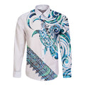 Kahui Whetu Paua shell Kowhaiwhai Taniko Personalised Long Sleeve Button Shirt Turtle Tattoo Maori Tribal Style