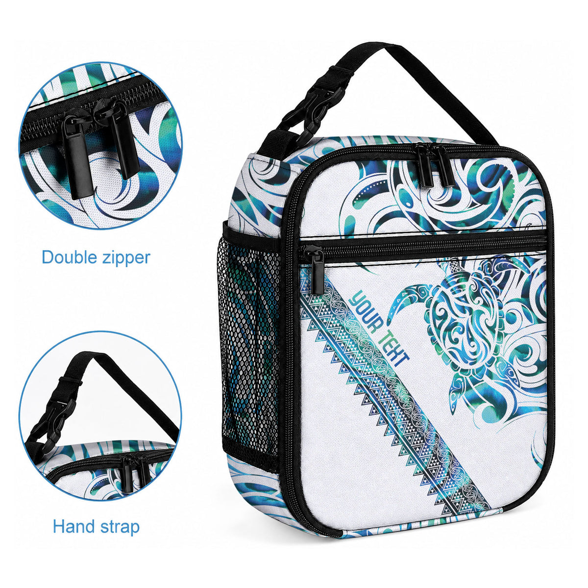 Kahui Whetu Paua shell Kowhaiwhai Taniko Personalised Lunch Bag Turtle Tattoo Maori Tribal Style
