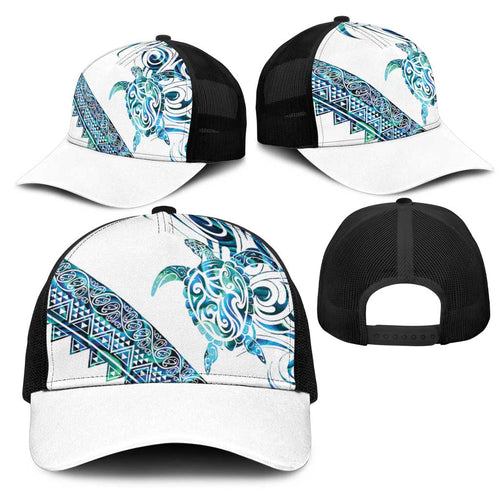 Kahui Whetu Paua shell Kowhaiwhai Taniko Mesh Trucker Cap Turtle Tattoo Maori Tribal Style