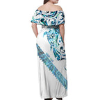 Kahui Whetu Paua shell Kowhaiwhai Taniko Personalised Off Shoulder Maxi Dress Turtle Tattoo Maori Tribal Style