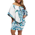 Kahui Whetu Paua shell Kowhaiwhai Taniko Personalised Off Shoulder Short Dress Turtle Tattoo Maori Tribal Style