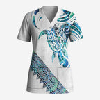 Kahui Whetu Paua shell Kowhaiwhai Taniko Personalised Scrub Top Turtle Tattoo Maori Tribal Style
