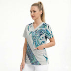 Kahui Whetu Paua shell Kowhaiwhai Taniko Personalised Scrub Top Turtle Tattoo Maori Tribal Style