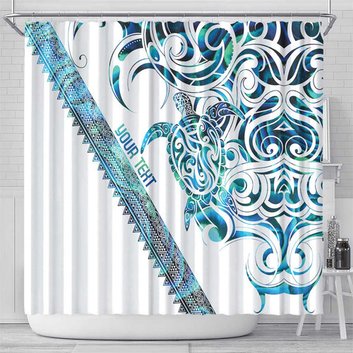 Kahui Whetu Paua shell Kowhaiwhai Taniko Personalised Shower Curtain Turtle Tattoo Maori Tribal Style