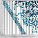 Kahui Whetu Paua shell Kowhaiwhai Taniko Personalised Shower Curtain Turtle Tattoo Maori Tribal Style