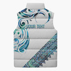 Kahui Whetu Paua shell Kowhaiwhai Taniko Personalised Sleeveless Puffer Jacket Turtle Tattoo Maori Tribal Style