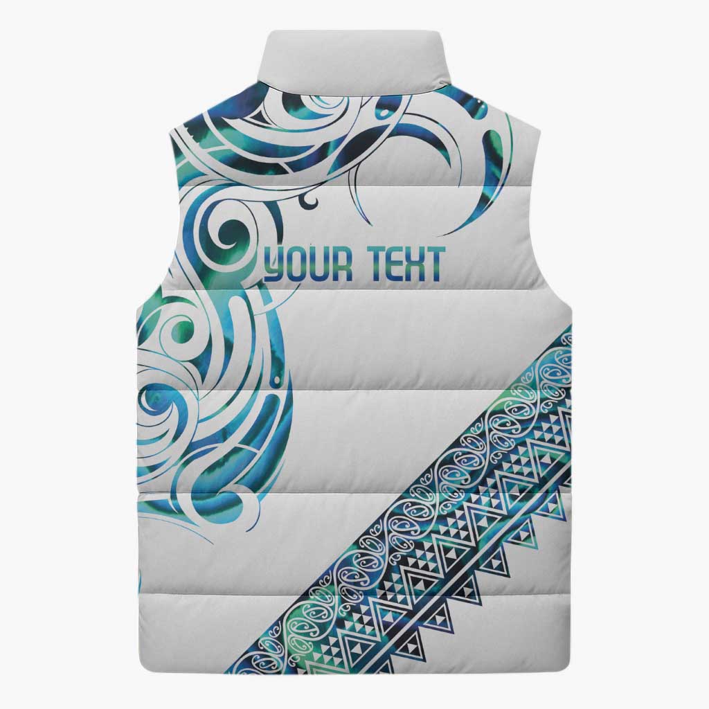 Kahui Whetu Paua shell Kowhaiwhai Taniko Personalised Sleeveless Puffer Jacket Turtle Tattoo Maori Tribal Style