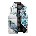 Kahui Whetu Paua shell Kowhaiwhai Taniko Personalised Sleeveless Puffer Jacket Turtle Tattoo Maori Tribal Style
