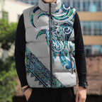 Kahui Whetu Paua shell Kowhaiwhai Taniko Personalised Sleeveless Puffer Jacket Turtle Tattoo Maori Tribal Style