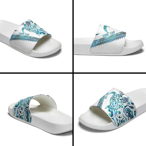 Kahui Whetu Paua shell Kowhaiwhai Taniko Personalised Slide Sandals Turtle Tattoo Maori Tribal Style