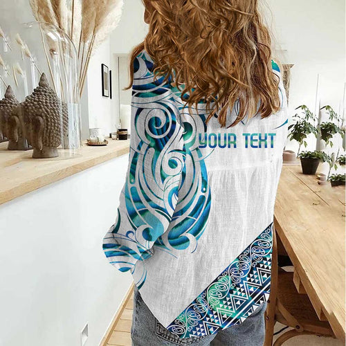 Kahui Whetu Paua shell Kowhaiwhai Taniko Personalised Women Casual Shirt Turtle Tattoo Maori Tribal Style