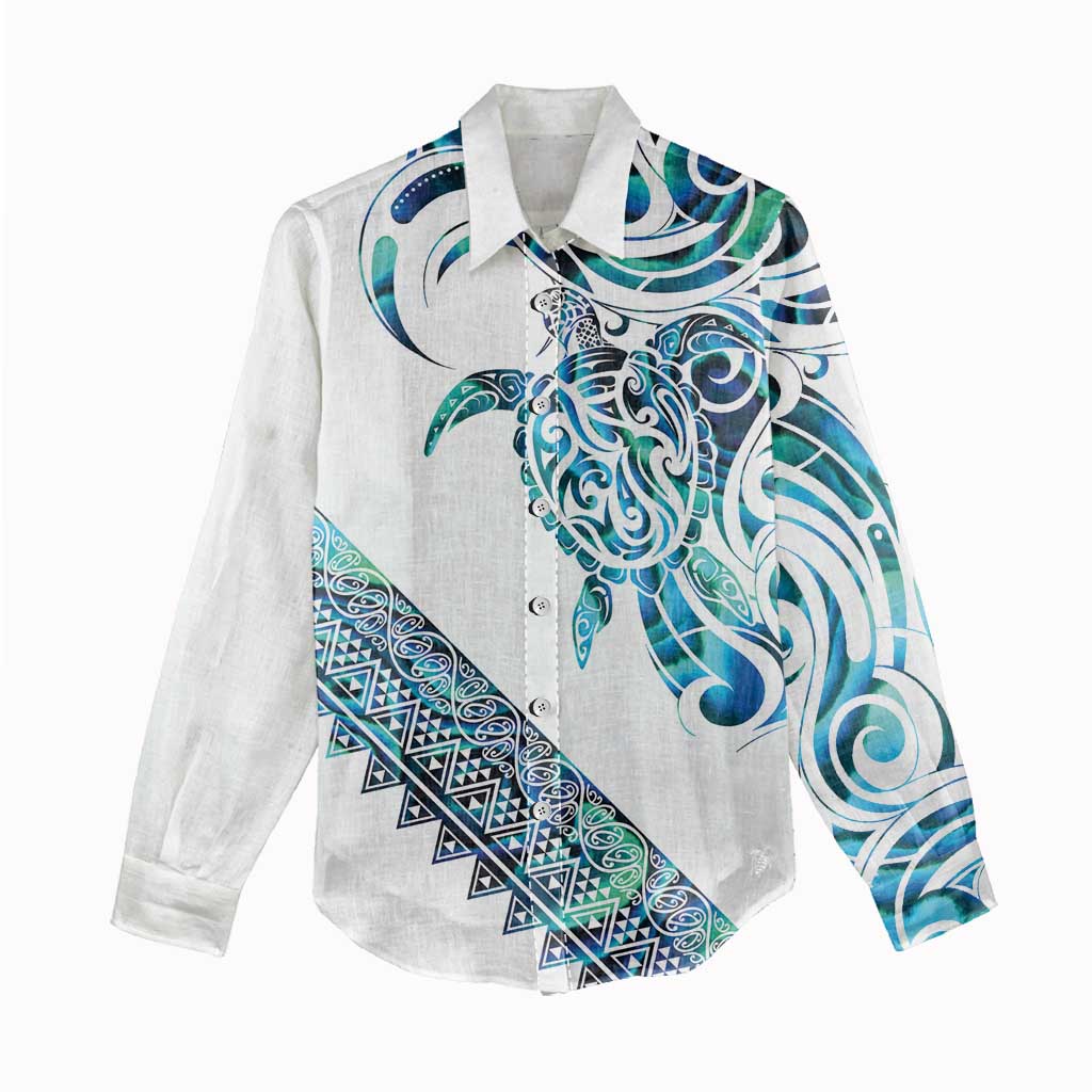 Kahui Whetu Paua shell Kowhaiwhai Taniko Personalised Women Casual Shirt Turtle Tattoo Maori Tribal Style