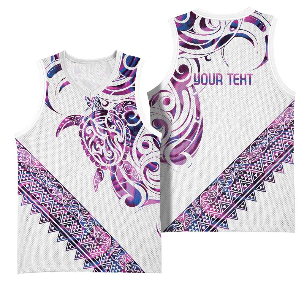 Mawhero Paua shell Kowhaiwhai Taniko Personalised Basketball Jersey Turtle Tattoo Maori Tribal Style